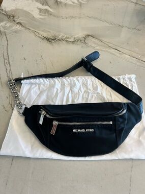 Michael Kors Black Nylon Bum, Shoulder or Waist Bag with Silver Hardware
